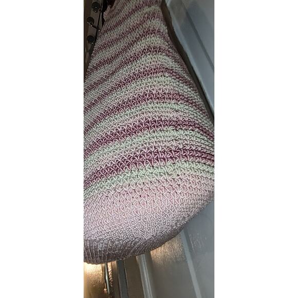 Studio Works - Pink & Cream Stripe Woven Bag w/ Wood Strap Accents - Picture 8 of 10